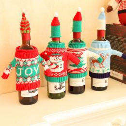 UPS Cool Sweater Style Christmas Red Wine Bags With Santa Claus Hat Cloth Bar Beer Champagne Bottle Cover Decorations Bottles Sleeve TH0173 JJ 9.13