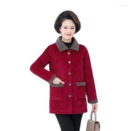 Women's Trench Coats Middle-Aged Elderly Cotton Coat Autumn Winter Jacket Mid-Length Casual Corduroy Outerwear Cotton-Padded Clothes 5XL