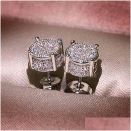 Men Women Gold Stud Earrings Fashion Hip Hop Jewellery Sparkling Cz Simated Diamond Sier Earring Drop Delivery Dhk7T