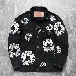Men's Jackets mens designer Denim coat black jackets Mens cowboy coat Hip Hop decoration gemstone flower letter buttonStreetwear Men Denim jacket x0913 x0913
