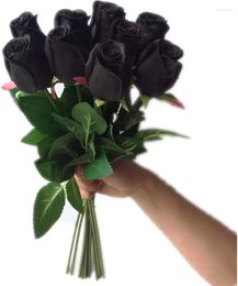 Decorative Flowers 10pcs Real Touch Black Rose Simulated Fake Latex Roses 43cm For Wedding Party Artificial (Black)