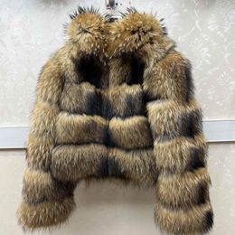 Women's Fur Faux Fur Natural Real Raccoon Fur Coat Women Winter Long Sleeve Luxury Detachable Hoodie Jackets 230912