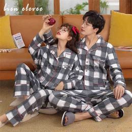 Women's Sleep Lounge Couple Pyjamas Set Plaid Sleepwear Autumn Winter Cotton Pyjamas Suit Women Men Long Sleeve Pijama Lovers Night Wear Button 210325L230913