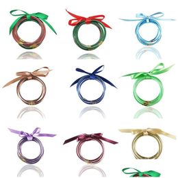 1Set/5Pcs 20 Colours Mti-Layer Sile Bracelet Twinkle Bangle Ribbon Set For Women Girls Bow Pvc Party Gift Drop Delivery