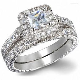 Cluster Rings Vintage 10K White Gold Square Diamond Finger Set 2-in-1 Luxury Engagement Wedding For Women Jewelry Gift
