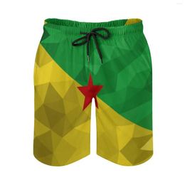 Men's Shorts Anime Beach French Guiana(0002) Loose Elastic Causal Novelty Hawaii Pants Adjustable Drawstring Breathable Qu