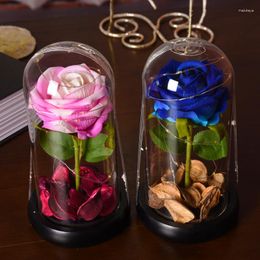 Decorative Flowers Eternal Flower Valentine's Day Gift Red Rose Home Decor LED Light Wedding In A Glass Cover Office Study Room Decoration