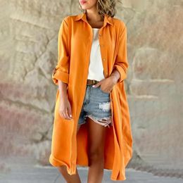 Women's Blouses Solid Color Shirt Coat Stylish Single-breasted Loose Fit Mid Length Casual Commute Blouse/cardigan For Fall