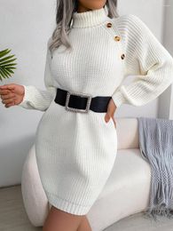 Casual Dresses Real S Autumn And Winter European American Leisure Button High Collar Long Sleeve Bottoming Sweater Dress