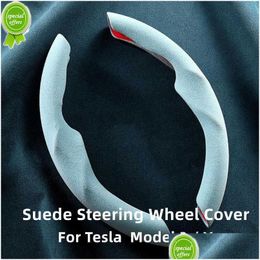 For Tesla Steering Wheel Er Model 3 Y S Anti-Fur Sport Carbon Fiber Suede Car Interior Accessories Drop Delivery Dhldi