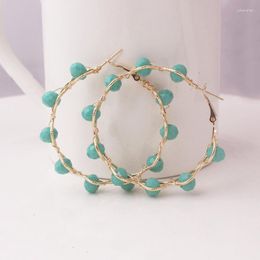 Hoop Earrings Lake Blue Beads String Big Circle Ear For Women Twined Bohemia Trendy Hand Braided Ornaments Elegant