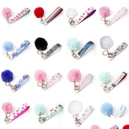 25 Styles Pu Leather Keychain Pompom Keychains Fruit Animal Print Keyring With Imitation Rabbit Hair Key Chain For Womens Bags Decorative Dr