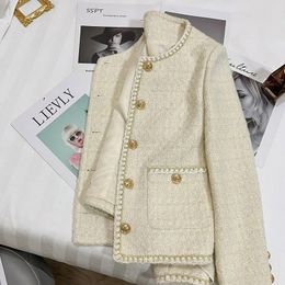 Women's Jackets Spring Autumn Jackets for Women Round Neck Trench Coats Woollen Short Jackets Blazers Office Lady Korean Tweed Jacket Overcoa 230912