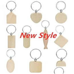 Party Favor Promotional Handicrafts Souvenir Plain Diy Blank Beech Wood Pendant Key Chain Keychain With Ring Gift Drop Delivery Home G Dhur6