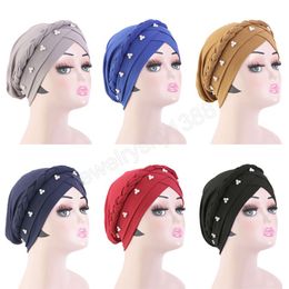 Women Muslim Bohemain Style Beaded Braid Turban Head Wrap Muslim Hijab Chemo Cap Bonnet Bandanas Lady Hair Hats Beanie