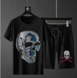 Hot drill Anime Graphic t shirts Men's Diamonds tracksuit Fitness suits set Tops and shorts Streetwear