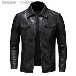 Men's Fur Faux Fur Men's Jackets High Quality Motorcycle Leather Jacket Large Size Pocket Black Zipper Lapel Slim Fit Male Spring and Autumn Pu Coat M5Xl 230812 L230913