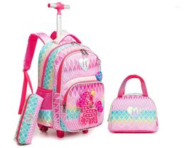 School Bags 17 Inch Rolling Backpack Set For Girls And Boys With Lunch Bag Pencil Wheeled Trolley