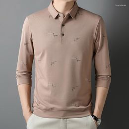 Men's Polos 2023 Casual Polo Long Sleeve Printed Lapel Shirt Business Daily Tops