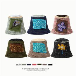 Wide Brim Hats Bucket Korean Ins Vintage Work Autumn Winter Flowers Knitted Fisherman Women Bohemia Warm Versatile Wool Panama Drop De Dhfy5