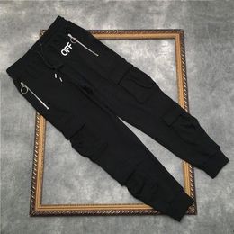 2022 New Fashion Jogger Cargo Pants Men Solid Colour Big Chain Zipper Pockets Double Off Casual Streetwear Sweatpants303c