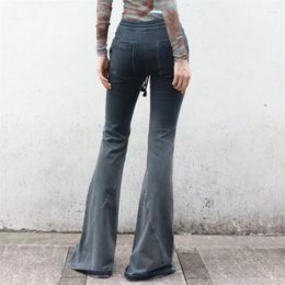 Women's Pants Jeans 2023 Autumn Korean Fashion Low Rise Slim Fitting Bell-bottoms Vintage Wash Pure Cotton Trousers