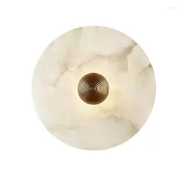 Wall Lamp Chinese Bedroom Bedside Marble All Copper Round Living Room TV Background Nordic Minimalist Corridor Lamps