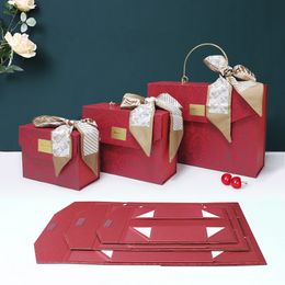 Vintage Red Handheld Gift Box Empty Box Wedding Bridesmaid Handheld Gift Creative Folding Boxes