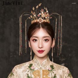 Hair Clips JaneVini Vintage Chinese Style Bridal Crowns With Earrings Ancient Wedding Headdress Long Tassel Head Brides Jewelry Accessories