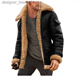 Men's Fur Faux Fur Men's Jackets Winter Coat Men Faux-Fur Lapel Collar Long Sleeve Padded Leather Jacket Vintage Windproof Warm #40 L230913