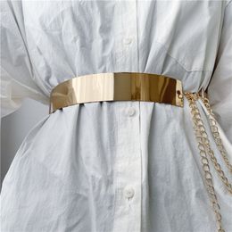 New Women Adjustable Metal Designer Belt Fashion Ladies Dress Luxury Bling Gold Silver Mirror Vintage Waistband with Waist Chain