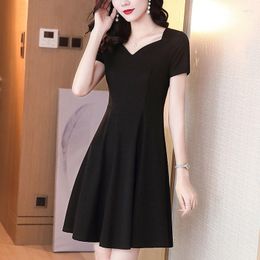 Party Dresses Korean Fashion Woman Elegant Dress Summer Short Sleeve V-Neck Office Lady All-match Pullover Casual Mini Tunics Robe