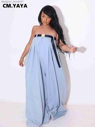 Womens Jumpsuits Rompers Womens Jumpsuits Rompers CM YAYA Women Strapless with Belt Straight Wide Leg Loose Skirt Style Jumpsuit 2023 Vintage Street INS Playsuit Se