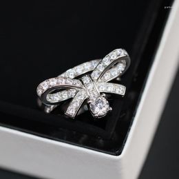 Cluster Rings 2023 Trend Brand Anniversary Gift Jewellery Bowknot Zircon Pure 925 Sliver Wedding Engagement Luxury