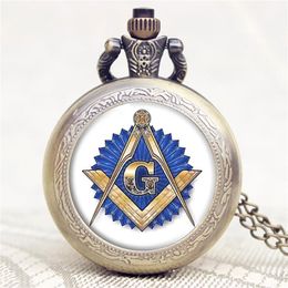 Antique Masonic Watches mason masonry G Design Bronze Pocket Watch Men Women Analogue Clock With Chain Necklace Gift245T