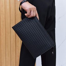 outlet mens shoulder bags 2 size large capacity multi-card classic woven envelope bag simple and versatile black men long wallet fashion leather handbag 8037#