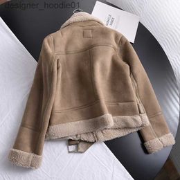 Mens Fur Faux Fur Womens Jackets Winter Women Thick Warm Suede Lamb Jacket Short Motorcycle Brown Coats Faux Shearling Sheepskin Leather Jackets Outwear 221021 L230