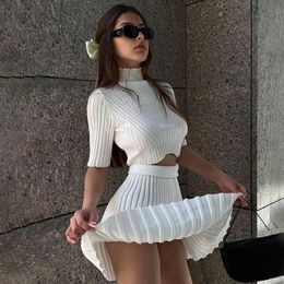 Two Piece Dress Sexy Slim-Fit Pit Strip Knitted Skirt Short Sleeve Solid Color Suit Woman