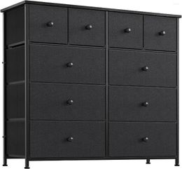 Clothing Storage Drawer Dresser For Bedroom Fabric Tower Wide Black With Wood Top Sturdy Steel Frame Organiser Unit L