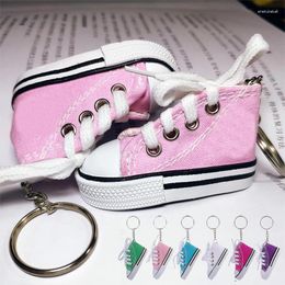 Keychains Funny Shoe Keychain Mini Hi Top Canvas Sneaker Shoes Blue Pink Black White Sports Keyring Doll Gifts