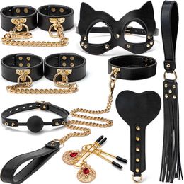 Bdsm Bondage New Gear Real Leather Set Kit Hand Cuffs Sex Collar Spanking Paddle Fun Sexy Toys Sm Role Play