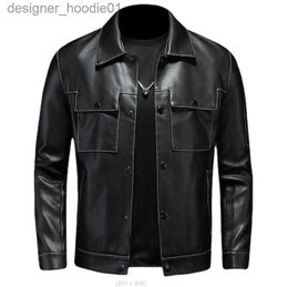 Men's Fur Faux Fur 2022 Mens Faux Leather Jacket Slim Fit Stand Collar Pocket PU Jacket Anti-wind Motorcycle Lapel Diagonal Zipper 4XL mm88llh06 L230913