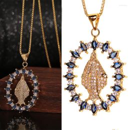 Pendant Necklaces Virgin Mary Cold Wind Gold Plated Horse Eye Zircon Necklace For Women Christian Religion Jewelry Gifts