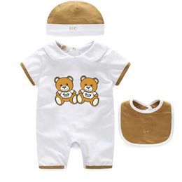 New Summer fashion 3 PCS Newborn baby clothes unisex Cotton Short sleeve infant boy girl Romper and hat Bibs sets 0-18 months
