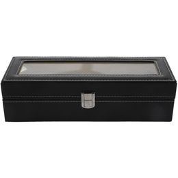 Watch case Leather watch box Jewelry box Gift for men 6 compartments - Black2120