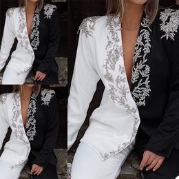 Customised Women Pants Suits Luxury Crystal Beading Formal Office Lady Blazer Suit Wear Prom Party Business Outfits Jacket Pants281S