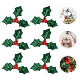 Decorative Flowers 100pcs 3CM Christmas Holly Berry Leaves Hair Bows Green Leaf For Wreath Accessories