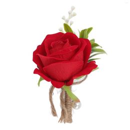 Decorative Flowers Wedding Boutonniere Pin Fixed Plastic Artificial Flower Corsage For Bride And Groom Red A