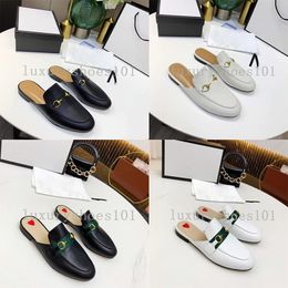 Designer Princetown chinelos de couro genuíno mulas mulheres mocassins corrente de metal sapato casual renda veludo vintage chinelo com caixa