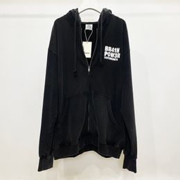 Hoodies Vintage Washed Black Streetwear Full Letters Print Zip Up Hoodie Men Women 1 Oversized Coat Top Quality